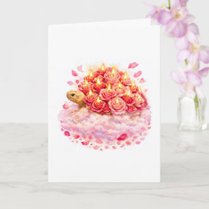 Pink and red Birthday Roses Sulcata turtle cloud Card