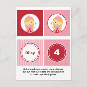 Pink and Red Blonde Princess Cupcake Toppers Postcard