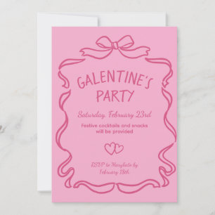 Pink and Red Bow Galentine's Day Party Invitation