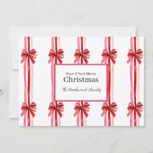 Pink and Red Bows Christmas Holiday Card