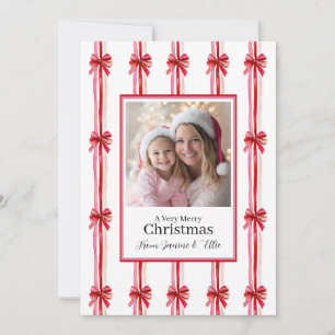 Pink and Red Bows Photo Christmas Holiday Card