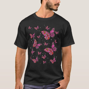 Pink and Red Butterfly Flower Garden T-Shirt