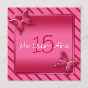 Pink and Red Butterfly Quinceañera Invitation