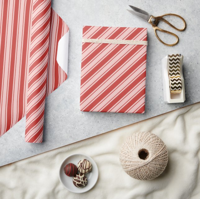 Pink and Red Candy Cane Stripe Christmas Wrapping Paper (Crafts)