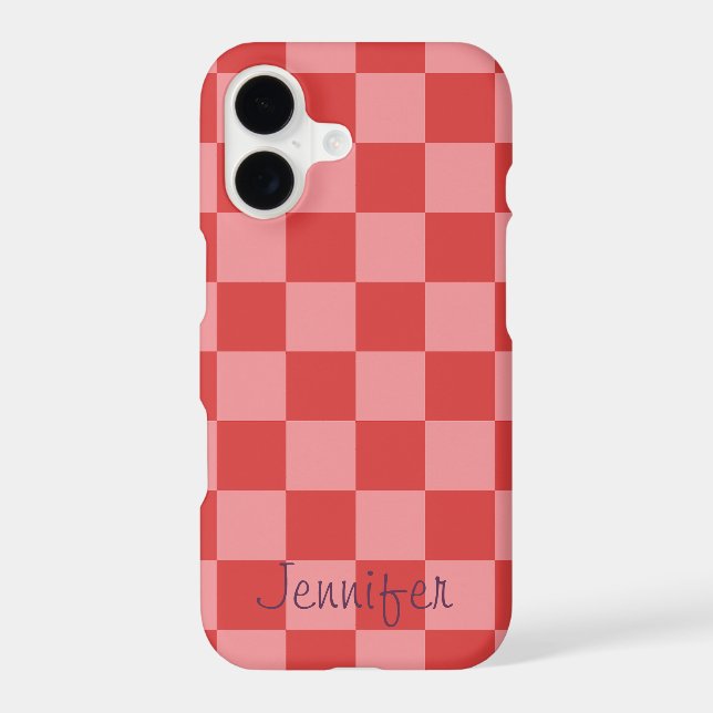 Pink and Red Check Pattern Playful Customisable  (Back)