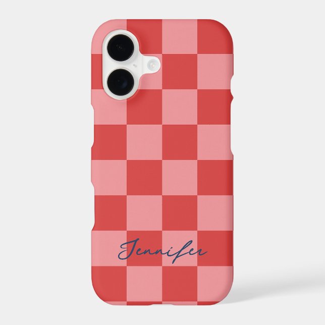 Pink and Red Check Pattern Playful Customisable  (Back)