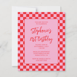 Pink and Red Chequered Bold 21st Birthday