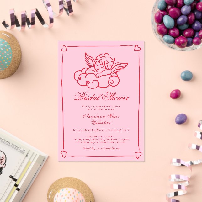 Pink and Red Cherub Whimsical Bridal Shower  Acrylic Invitations (Insitu (Celebration))