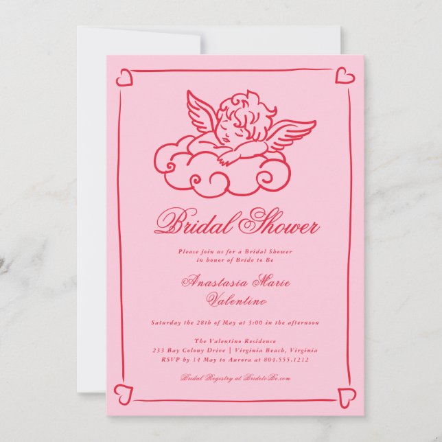 Pink and Red Cherub Whimsical Bridal Shower  Invitation (Front)
