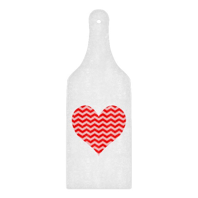 Pink and Red Chevron Heart Cutting Board (Front)