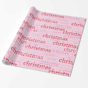 Pink and Red Christmas and Snow Words Holiday Wrapping Paper