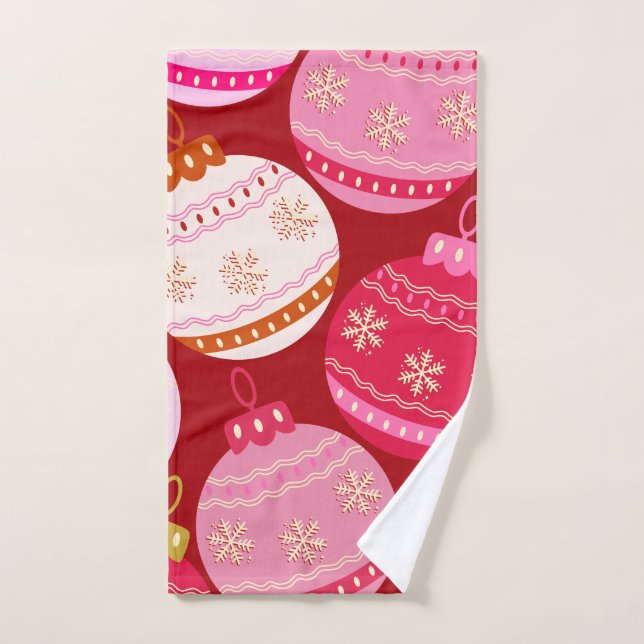 Pink And Red Christmas Baubles Bath Towel Set (Hand Towel)