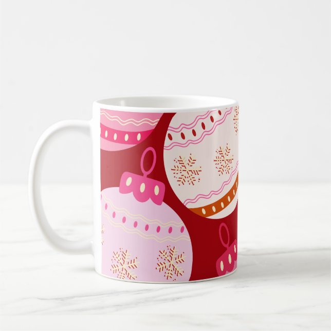 Pink And Red Christmas Baubles Coffee Mug (Left)