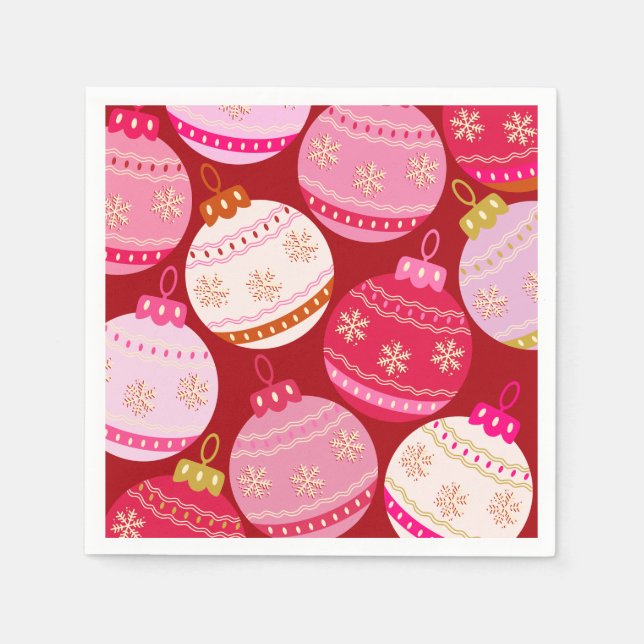 Pink And Red Christmas Baubles Napkin (Front)