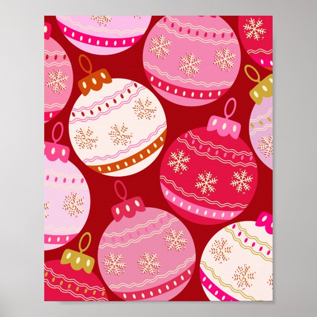 Pink And Red Christmas Baubles Poster (Front)