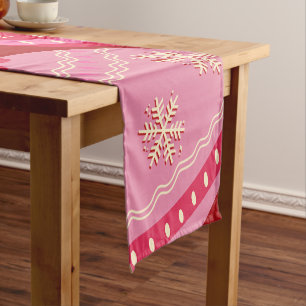 Pink And Red Christmas Baubles Short Table Runner