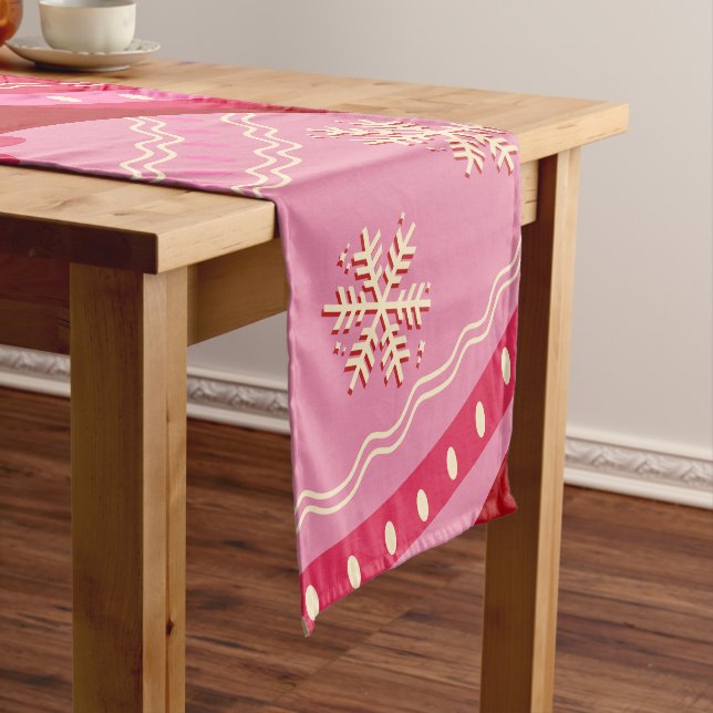 Pink And Red Christmas Baubles Short Table Runner (In Situ)