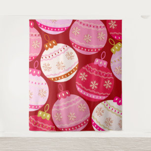 Pink And Red Christmas Baubles Tapestry