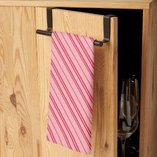 Pink and Red Christmas Candy Cane Stripes Tea Towel