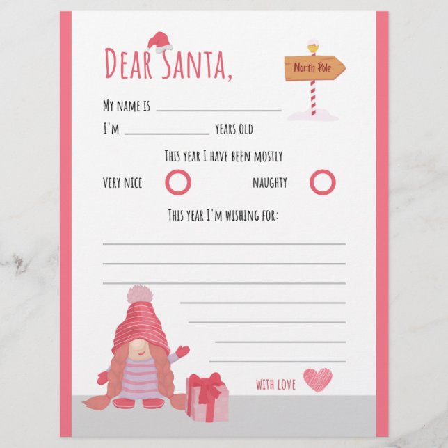 Pink and Red Christmas Childish Dear Santa Letter Flyer (Front)