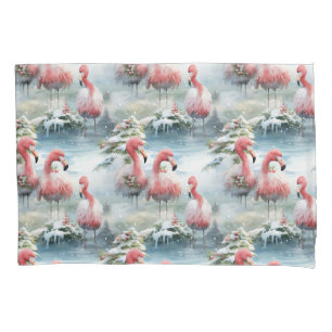Pink and Red Christmas Flamingo Winter design with Pillowcase