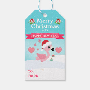 Pink and Red Christmas Flamingo Winter Gift Tags