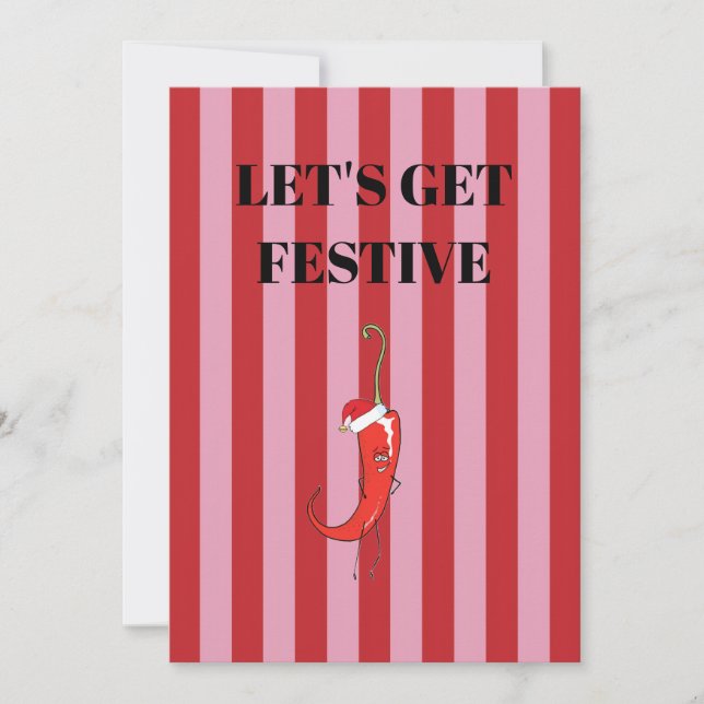 Pink and red Christmas invite with funny chilli (Front)