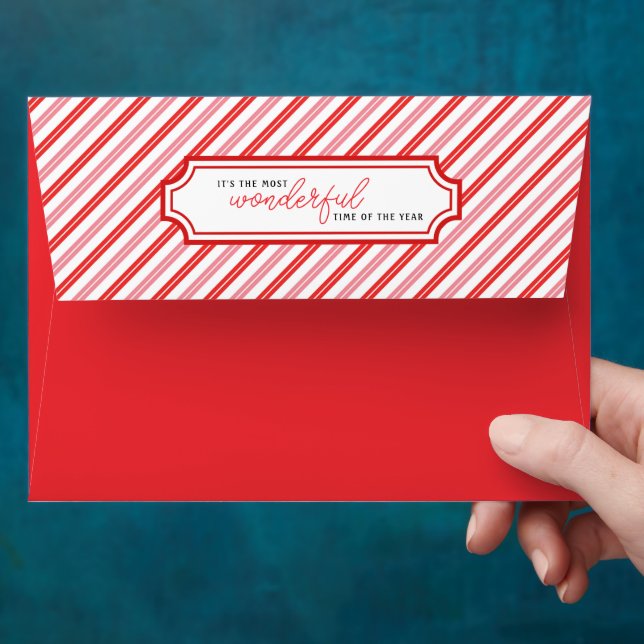 Pink and Red Christmas Striped Envelope (Hand)