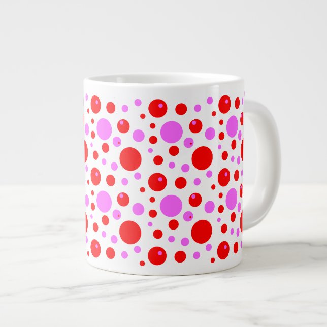 Pink and Red Circles and Polka Dots Large Coffee Mug (Front Right)
