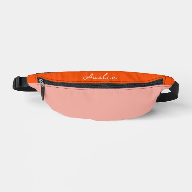 Pink and Red Color Block Personalized Name Bum Bags (Front)