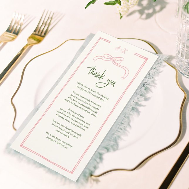 Pink and Red Colourful Wedding Thank You Place Car Card (Creator Uploaded)