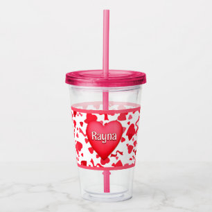 Pink and Red Confetti Hearts Pattern Personalized Acrylic Tumbler