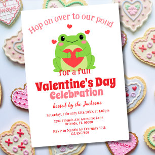 Pink and Red Cute Frog Valentine's Day Party Invitation