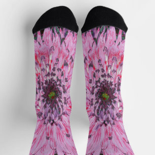 Pink and Red Dahlia Flower Socks