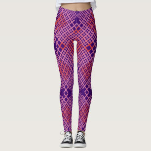 Pink and Red Diagonal Lines Chequered D Purple BG Leggings