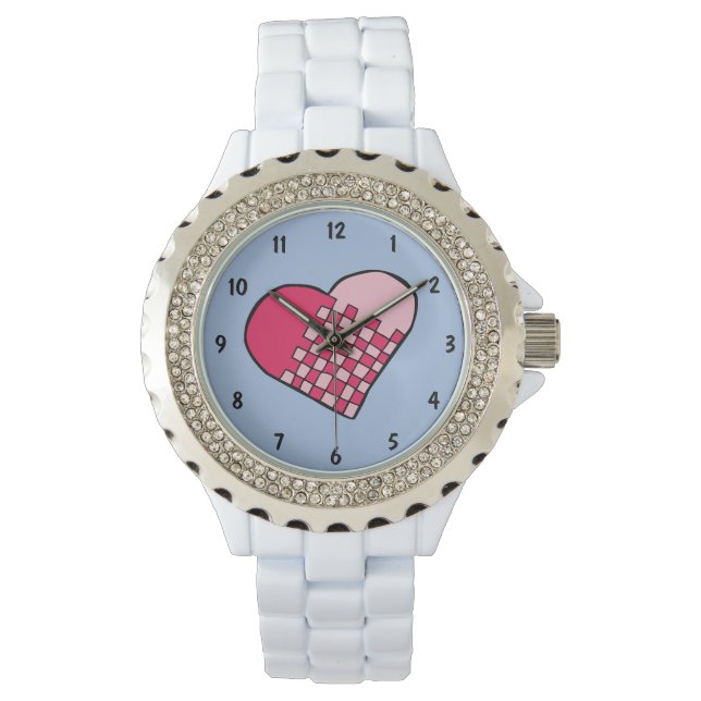 Pink and Red Doodled Heart Watch (Front)