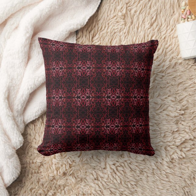 Pink And Red Dots And Squiggles Pattern On Black Cushion (Blanket)
