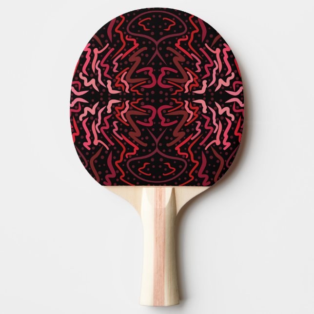 Pink And Red Dots And Squiggles Pattern On Black Ping Pong Paddle (Front)