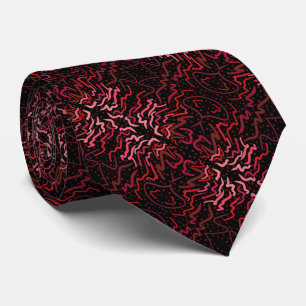 Pink And Red Dots And Squiggles Pattern On Black Tie