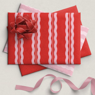 Pink and red dots and waves cute fun Christmas Wrapping Paper Sheet