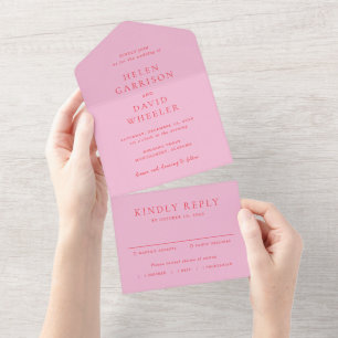Pink and Red Elegant Classic Wedding All In One Invitation