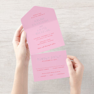 Pink and Red Elegant Classic Wedding All In One Invitation
