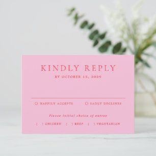 Pink and Red Elegant Classic Wedding RSVP Card