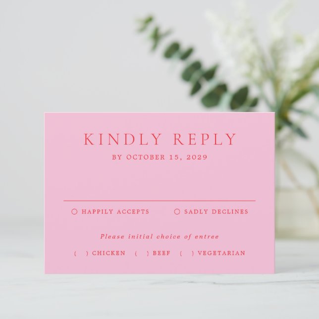 Pink and Red Elegant Classic Wedding RSVP Card (Standing Front)