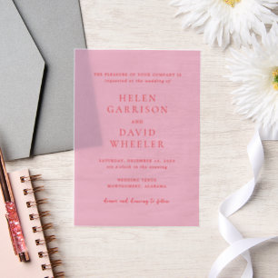 Pink and Red Elegant Classic Wedding Vellum Invitations