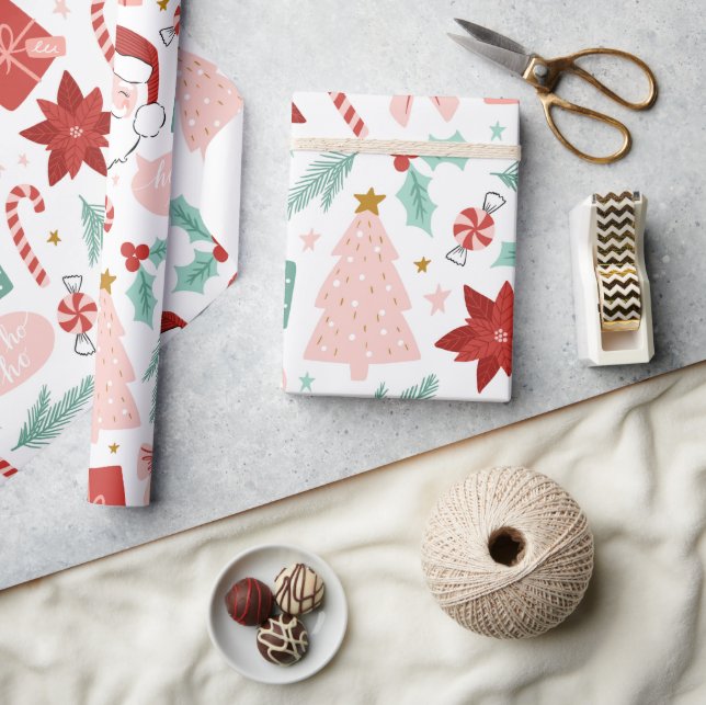 Pink and Red Festive Holiday Christmas Wrapping Wrapping Paper (Crafts)