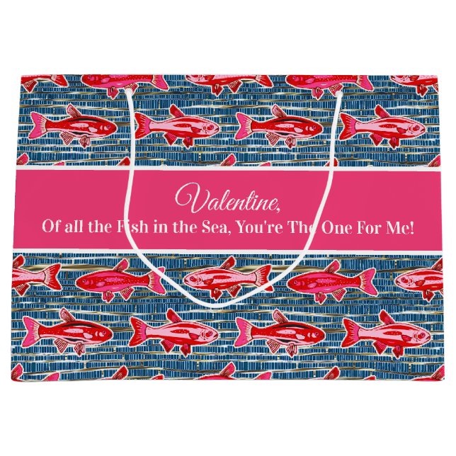 Pink and Red Fish for Valentine's Day Large Gift Bag (Front)