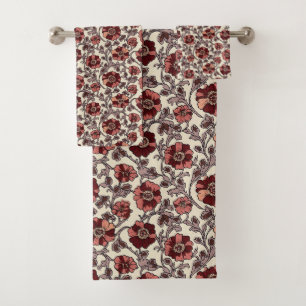 Pink and Red Floral Bath Towel Set