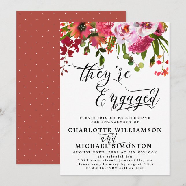 Pink and Red Floral Engagement Announcement (Front/Back)