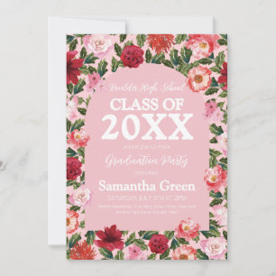 Pink and Red Floral Graduation Invitation